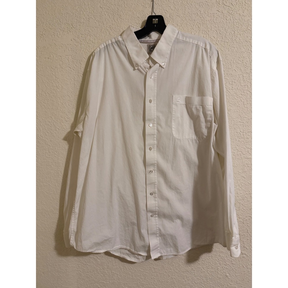 Cinch Men White Cotton Long Sleeve Button Down Shirt Size L Business